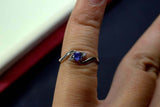 0.56ct Engagement Ring Round Cut Tanzanite Swirl Trilogy 14k White Gold Finish