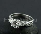 2.2ct Round Cut Moissanite Trilogy Ring Half Eternity Band 14k White Gold Plated