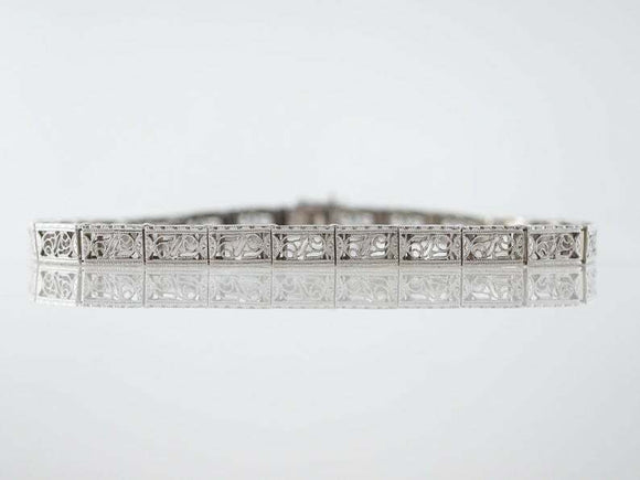 Filigree Antique Art Deco Fancy Elegant Women Bracelet 14K White Gold Finish