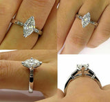4ct Marquise Baguette Accent Diamond Trilogy Engagement Ring 14K White Gold Over