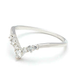 0.21ct Round Cut Diamond Wedding Band 14k White Gold Over V Shaped Petite Curved