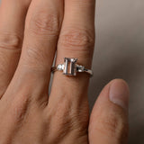 1.2ct Emerald Cut Peach Morganite Engagement Ring 14k White Gold Finish Trilogy