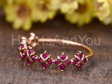 0.3ct Round Cut Simulated Ruby Geometric Cross Wed Band 14k Rose Gold Plated