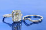 2ct Emerald Cut Diamond Engagement Ring Halo Bridal Set Band 14k White Gold Over