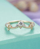 Curved Half Eternity Wedding Band 0.8ct Round Cut Diamond 14k Yellow Gold Finish