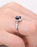 2.5Ct Cushion Cut Black Diamond Halo Ring 14K White Gold Finish Round Accents