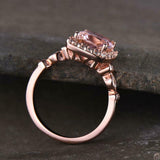 2ct Engagement Ring Cushion Cut Morganite Round Accent Halo 14k Rose Gold Finish