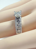 4Ct Princess Cut Diamond Round Iced Shank Engagement Ring 14K White Gold Finish