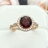 2.3ct Engagement Ring Round Cut Red Garnet Diamond Halo 14k Yellow Gold Finish