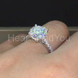 2.2ct Round Cut Moissanite Hidden Halo Engagement Ring 14k White Gold Plated