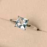 2.2ct Engagement Ring Princess Cut Blue Aquamarine Solitaire 14k White Gold Over