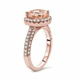 4.5ct Round Cut Peach Morganite Diamond Accents Halo Ring 14K Rose Gold Finish