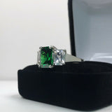 2.5ct Green Emerald Diamond Trilogy Propose Engagement Ring 14k White Gold Over