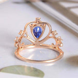2.2ct Pear Cut Blue Sapphire Engagement Ring Diamond Crown 14k White Gold Finish