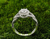 Split Shank Halo Engagement Ring 1.6ct Round Cut Diamond 14k White Gold Finish