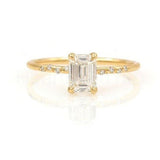 0.5ct Emerald Simulated Diamond Solitaire Accents Ring 14k Yellow Gold Plated