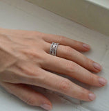 Open Filigree Wide Dual Row Wedding Band 1ct Round Diamond 14k White Gold Finish