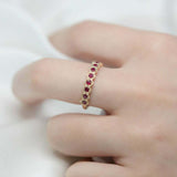 1ct Round Cut Pink Ruby Wedding Band Ring Hexagon Stackable 14k Yellow Gold Over