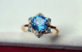2.25ct Engagement Ring Round Cut Blue Topaz Flower 14k Yellow Gold Finish
