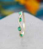 0.5ct Marquise Cut Simulated Emerald Wave Design Wed Band 14k Yellow Gold Plated