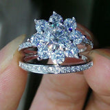 2ct Round Diamond Flower Bridal Set Engagement Ring Band 14k White Gold Finish