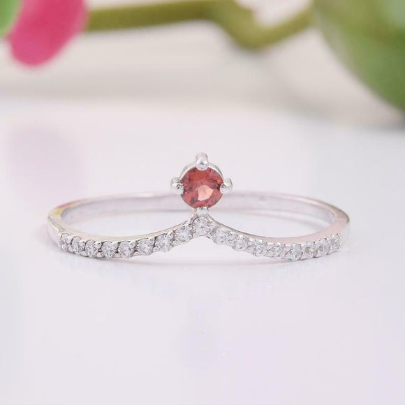 1.2ct Round Cut Red Garnet Engagement Ring Curved Shape 14k White Gold Finish