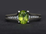 2.3ct Engagement Ring Oval Cut Green Peridot Diamond Accent 14k WhiteGold Finish