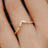 0.04ct Round Cut Moissanite Wishbone Stackable Dainty Band 14K YellowGold Plated