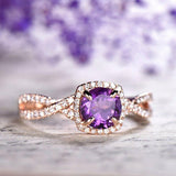 3ct Round Cut Purple Amethyst Engagement Ring Halo Diamond 14k Rose Gold Finish