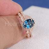 2.2ct Round Cut Simulated London Blue Topaz Halo Bridal Set 14k Rose Gold Plated