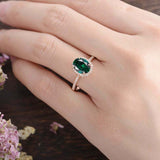 2.3ct Oval Cut Green Emerald Diamond Halo Solitaire Ring 14k Rose Gold Finish