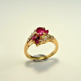 2.2ct Oval Cut Pink Ruby Art Deco Bypass Engagement Ring 14k Yellow Gold Finish