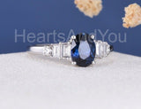 2.4ct Oval Cut Simulated Sapphire Solitaire Accents Ring 14k White Gold Plated