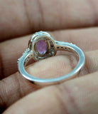 2ct Engagement Ring Oval Cut Purple Amethyst Diamond Halo 14k White Gold Finish