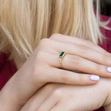 0.5ct Engagement Ring Baguette Cut Green Emerald Minimalist 14k Yellow Gold Over
