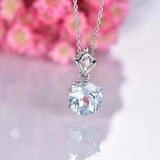 1ct Round Cut Blue Aquamarine Diamond Solitaire Pendant Chain 14k WhiteGold Over