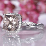 2ct Cushion Cut Peach Morganite Engagement Ring Halo Infinity 14k WhiteGold Over