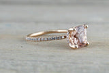 1.7ct Cushion Cut Peach Morganite Solitaire Engagement Ring 14k Rose Gold Finish