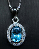 2.3ct Blue Topaz Pendant Oval Cut Diamond Halo 14k White Gold Finish NO CHAIN
