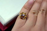 2.25ct Engagement Ring Round Cut Yellow Citrine Floral Halo 14k WhiteGold Finish