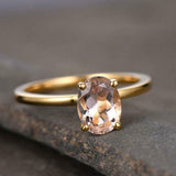1ct Engagement Ring Oval Cut Peach Morganite Solitaire 14k Yellow Gold Finish