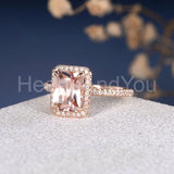 1.7ct Emerald Cut Simulated Peach Morganite Halo Engage Ring 14k RoseGold Plated