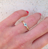 1ct Round Cut Blue Aquamarine Five Stone Minimalist Ring 14k Yellow Gold Finish