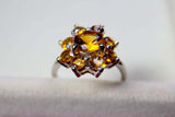 2.25ct Engagement Ring Round Cut Yellow Citrine Floral Halo 14k WhiteGold Finish