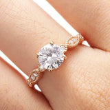 Milgrain Solitaire with Accents Ring 1.5ct Round Cut Diamond 14k RoseGold Finish