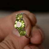 2ct Round Cut Green Peridot Engagement Ring 14k White Gold Finish Unique Trilogy