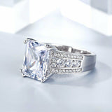 4Ct Radiant Cut Diamond Engagement Ring 14K White Gold Finish Round Iced Accent
