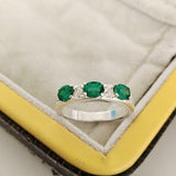 2.5ct Wedding Band Oval Cut Green Emerald Stylish Three Stone 14k WhiteGold Over