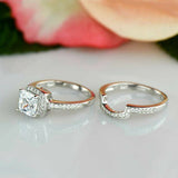 2ct Cushion Cut Diamond Bridal Set Engagement Ring Band 14k White Gold Finish
