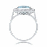 2.5ct Emerald Cut Blue Aquamarine Art Deco Engagement Ring 14k White Gold Finish
